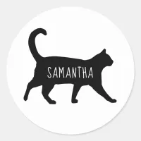 Personalized Black Cat Silhouette Classic Round Sticker