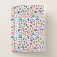 Crayon Pastel Heart & Flowers Pocket Folder