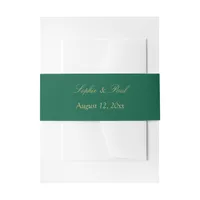 Hunter Green Golden Beige Wedding Invitation Belly Band