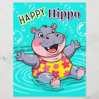 Happy Hippo | Cute Cartoon Kid's Nursery Art
