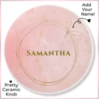 Custom Name Pink & Gold Ceramic Knob