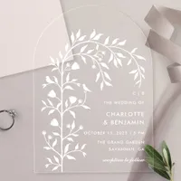 White Botanical Bird Arch Wedding Acrylic Invitations