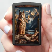 Eurasian Eagle Owl Amber Eyes Timber River Throne Zippo Lighter