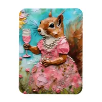 Squirrel with a Pink Dress and a Drink Magnet