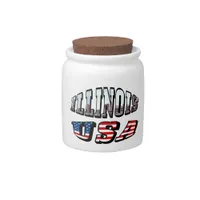 Illinois USA Flag & State Photo Text Candy Jar