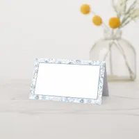 Dusty Blue Floral Blank Place Cards - Elegant Wate