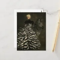 Surreal Woman and a Zebra Fantasy Fashion Postcard