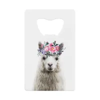 Alpaca with Flowers Credit Card Bottle Opener