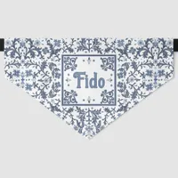 Blue Fancy Floral Pattern Personalized Pet Bandana Collar