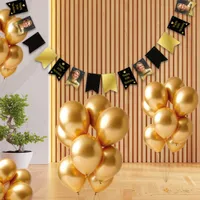 Elegant Black And Gold Dotted Photo Birthday Party Bunting Flags