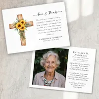 Photo Sunflower Cross Script Funeral Thank You Card