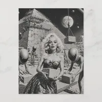 Aliens and a Pinup at the pyramid black and white Postcard