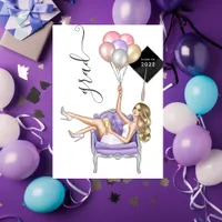 Black and Purple Blonde Balloon Girl Graduation Invitation