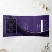 Purple and Silver Agate Stone Wedding Tri-Fold Inv