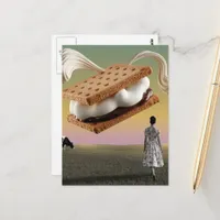 The flying chocolate marshmellow cracker dessert postcard