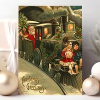 Christmas Greetings Train Vintage Holiday Postcard