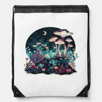 Cottagecore And Aesthetic Goblincore Mushroom Fair Drawstring Bag