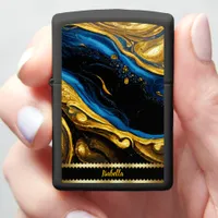 Nature-inspired gold and blue marble art zippo lighter