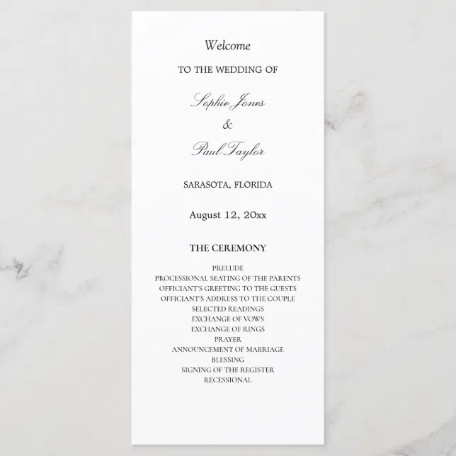 Elegant Minimalist Wedding Program