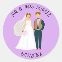 Personalized Mr and Mrs Bride and Groom Classic Round Sticker