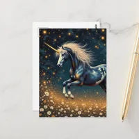 Beautiful unicorn in meadow  postcard