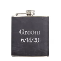 Groom Wedding Black Chalkboard Whisky Flask