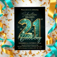 Elegant Teal and Gold 21st Birthday Celebration Invitation