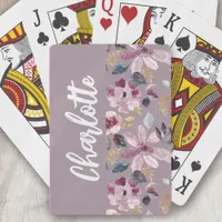 Lilac Floral Pattern Monogram  Poker Cards