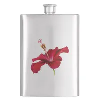 Red Hibiscus Flower Side View Flask