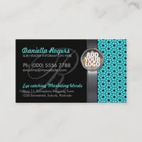 Aqua Hexagon Pattern w/ Logo Dark Business Cards