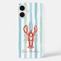 Maine Lobster Coastal Blue Stripes iPhone 16 Case