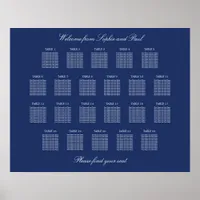 Navy Blue 22 Table Wedding Seating Chart Poster