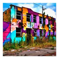 Pink and Purple Graffiti Art | Abandoned Building  Photo Print