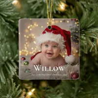 Baby’s First Christmas Elegant Name Photo Keepsake Ceramic Ornament