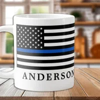 Modern Thin Blue Line Personalized Police Officer Giant Coffee Mug