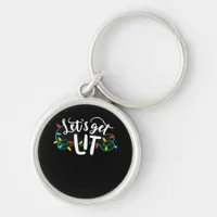 Christmas Funny Pajamas Let's Get Lit Christmas Cl Keychain