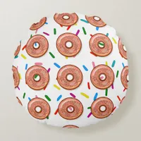 Strawberry Pink Donut Sprinkles Round Pillow