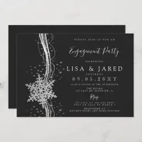 Silver Black Snowflakes Winter Engagement Party Invitation
