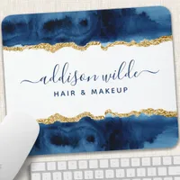 Navy Blue And Gold Watercolor Salon Mouse Pad