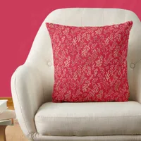 Elegant Luxury Red Gold Leaf Pattern Festive Throw Pillow
