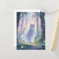 Adorable Ghost Cat in a Forest Postcard