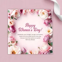 Pink Roses Floral 8 March International Women Day Holiday Card