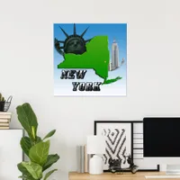 New York Map, Statue of Liberty, Monument Poster