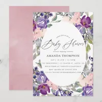 Blush Pink, Violet and Plum Floral Baby Shower Invitation