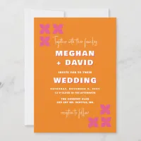 Retro Groovy 70s Pattern Pink Orange Wedding  Invitation