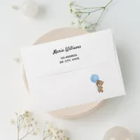 Baby shower teddy bear blue return address envelope