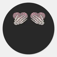Funny Valentines Day Skeleton Hands Hearts Girl Cl Classic Round Sticker