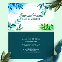 Teal and Green Botanical Watercolor Leaves Business Card