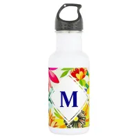 Watercolor Flowers Monogrammed  Stainless Steel Water Bottle