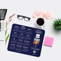 2025 Calendar Company Logo QR Code Navy Blue Photo Mouse Pad